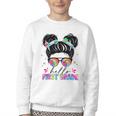 Hello First Grade Shirt Messy Bun Tie Dye Back To School Youth Crewneck Sweatshirt Hello First Grade Shirt Messy Bun Tie Dye Back To School Youth Crewneck Sweatshirt