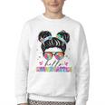 Hello Kindergarten Shirt Messy Bun Tie Dye Back To School Youth Crewneck Sweatshirt Hello Kindergarten Shirt Messy Bun Tie Dye Back To School Youth Crewneck Sweatshirt