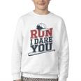Run I Dare You Baseball Catcher Player Fan Youth Crewneck Sweatshirt