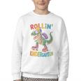 T Rex Rollin Into Kindergarten Back To School First Day Boys Youth Crewneck Sweatshirt T Rex Rollin Into Kindergarten Back To School First Day Boys Youth Crewneck Sweatshirt