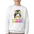 Women's Little Miss Preschool Messy Bun Tie Dye Back To School Girls Youth Crewneck Sweatshirt