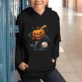 Spooky Halloween Scary Pumpkin Baseball Player Witchy Vibes Graphic Youth Hoodie Spooky Halloween Scary Pumpkin Baseball Player Witchy Vibes Graphic Youth Hoodie