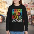 Happy First Day Of School Pupil Kids Grade Back To School 1 Youth Long Sleeve Tee