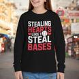 Stealing Hearts Like I Steal Bases Cute Baseball Kids Youth Long Sleeve Tee