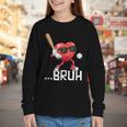 Valentines Bruh Red Heart Playing Baseball Men Boys Kids Youth Long Sleeve Tee