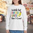 Back To School Kids Watch Out Kindergarten Here I Come Youth Long Sleeve Tee