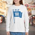 Fly The W Chicago Baseball Winning Flag Distressed Premium Tri-Blend Youth Long Sleeve Tee Fly The W Chicago Baseball Winning Flag Distressed Premium Tri-Blend Youth Long Sleeve Tee