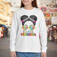 Hello Preschool Messy Bun Tie Dye Back To School Girls Kids Youth Long Sleeve Tee