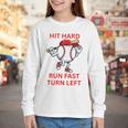 Hit Hard Run Fast Turn Left Baseball Player Premium Tri-Blend Youth Long Sleeve Tee