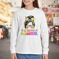 Women's Little Miss Preschool Messy Bun Tie Dye Back To School Girls Youth Long Sleeve Tee