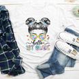 Hello 1st Grade Messy Bun Girl Back To School First Day Youth Long Sleeve Tee Hello 1st Grade Messy Bun Girl Back To School First Day Youth Long Sleeve Tee