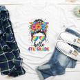 Hello 4th Grade Messy Bun Girls Back To School First Day Youth Long Sleeve Tee Hello 4th Grade Messy Bun Girls Back To School First Day Youth Long Sleeve Tee