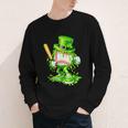 Baseball Player Ice Cream Drip Shamrocks St Patrick's Day Youth Long Sleeve Tee