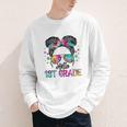 Messy Hair Bun Girl Back To School First Day Hello 1st Grade Youth Long Sleeve Tee