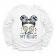 Hello 1st Grade Messy Bun Girl Back To School First Day Youth Long Sleeve Tee Hello 1st Grade Messy Bun Girl Back To School First Day Youth Long Sleeve Tee