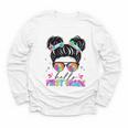 Hello First Grade Shirt Messy Bun Tie Dye Back To School Youth Long Sleeve Tee
