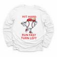 Hit Hard Run Fast Turn Left Baseball Player Premium Tri-Blend Youth Long Sleeve Tee