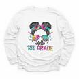 Messy Hair Bun Girl Back To School First Day Hello 1st Grade Youth Long Sleeve Tee