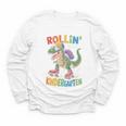 T Rex Rollin Into Kindergarten Back To School First Day Boys Youth Long Sleeve Tee T Rex Rollin Into Kindergarten Back To School First Day Boys Youth Long Sleeve Tee