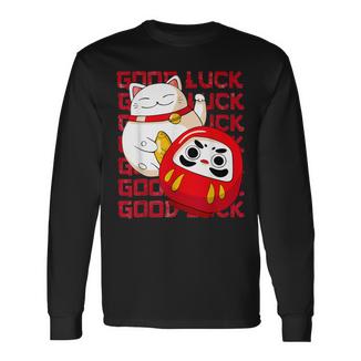 招き猫 招き猫だるま Kawaii Good Luck 長袖Tシャツ - Kawaiitshirt