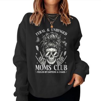 Feral And Unhinged Moms Club Mom Skeleton Coffee Women Sweatshirt - Monsterry