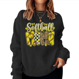 Softball Mama Leopard Bow Coquette Cute Softball Mom Women Sweatshirt - Monsterry CA
