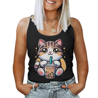 Boba Cat Drinking Boba Kitten Kawaii 日本人 男性 女性 キッズ レディースタンクトップ - Kawaiitshirt