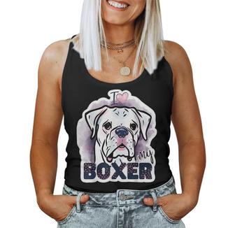 I Love My Boxer Dog Mom Dad Kawaii Dog Doodles ボクサー 犬 レディースタンクトップ - Kawaiitshirt