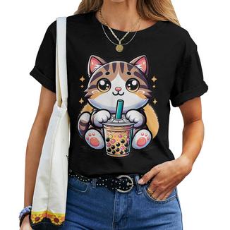 Boba Cat Drinking Boba Kitten Kawaii 日本人 男性 女性 キッズ レディースTシャツ - Kawaiitshirt