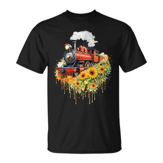 Locomotive Train Fleur Aquarelle T-Shirt - Cadeauxyz
