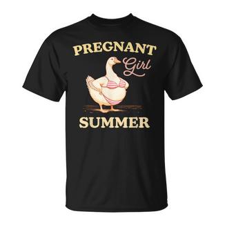 Pregnant Girl Summer Baby Announcement Goose Mom T-Shirt - Thegiftio