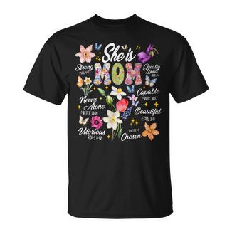 She Is Mom Bible Verses Christian Boho Floral Mother's Day T-Shirt | Mazezy