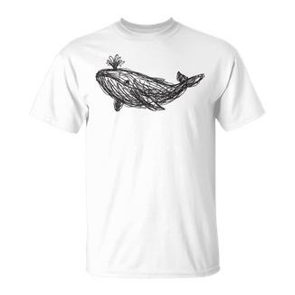 Ballena Boceto Ballena Azul Océano In Mangas Camiseta unisex - Regaloses
