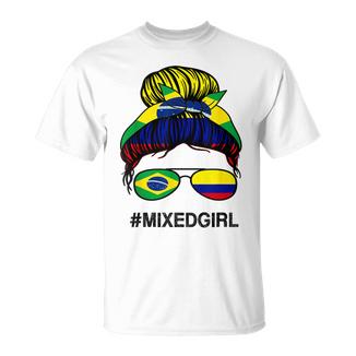Brasil Colombia Bandera Brasil Colombiano Messy Bun Camiseta unisex - Regaloses